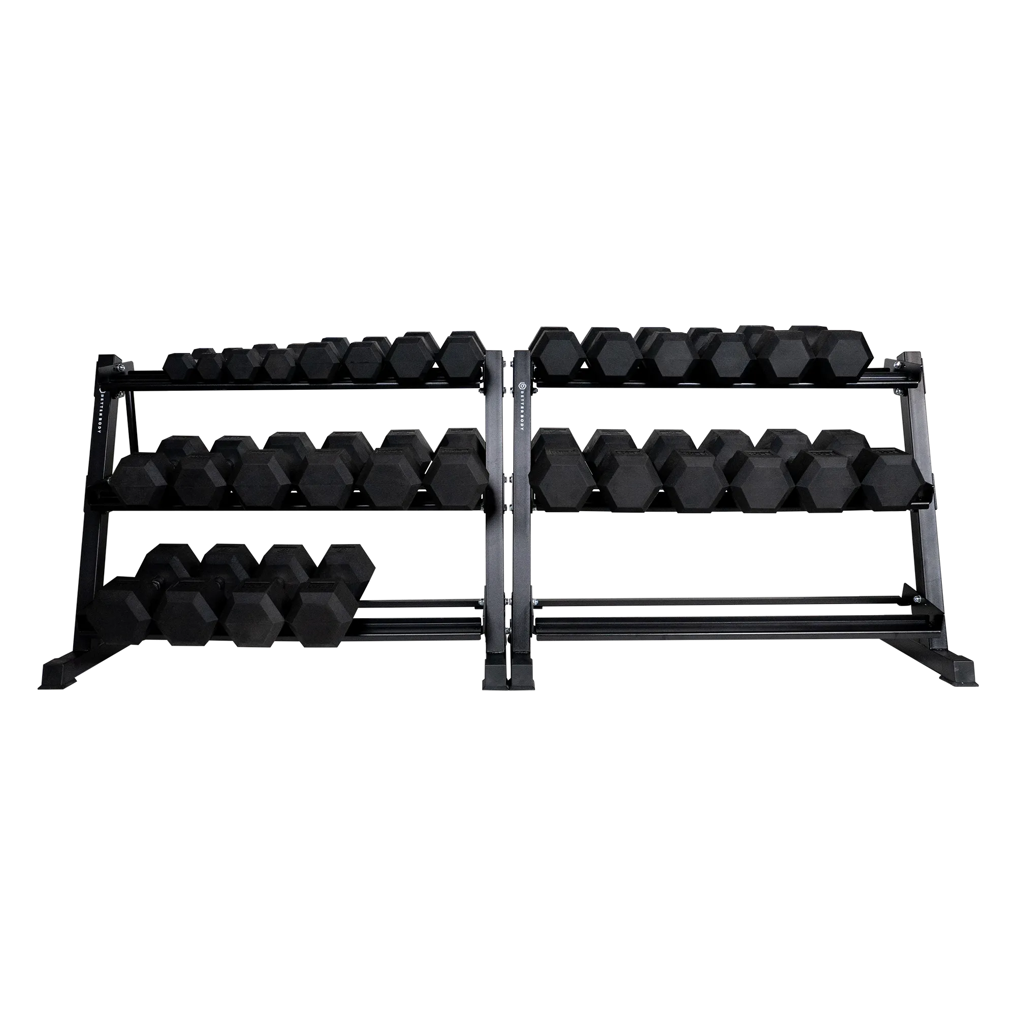 Better Body Rubber Hex Dumbbell Set   Weight Rack Bundle 5-50lbs