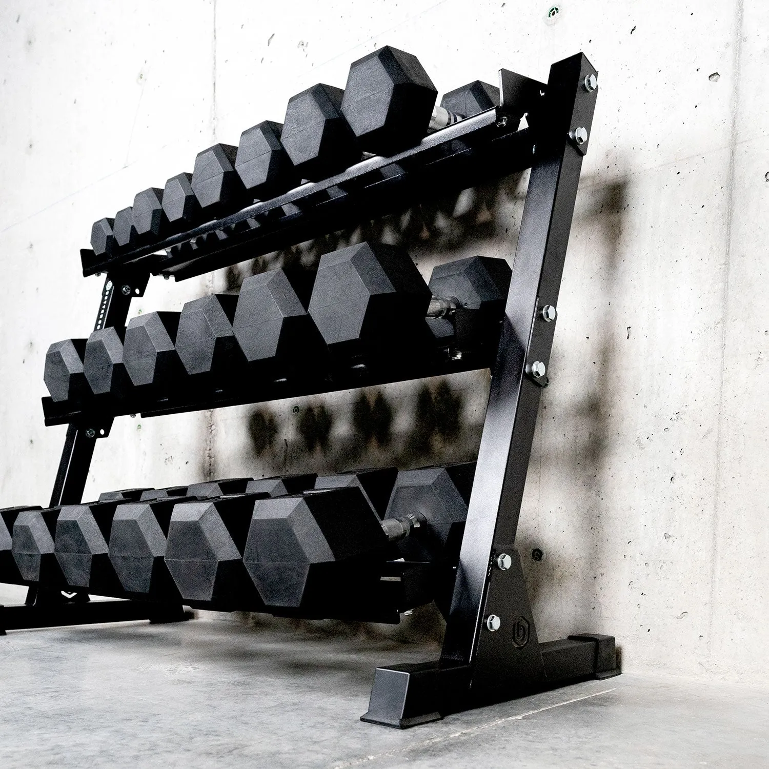 Better Body Rubber Hex Dumbbell Set   Weight Rack Bundle 5-50lbs