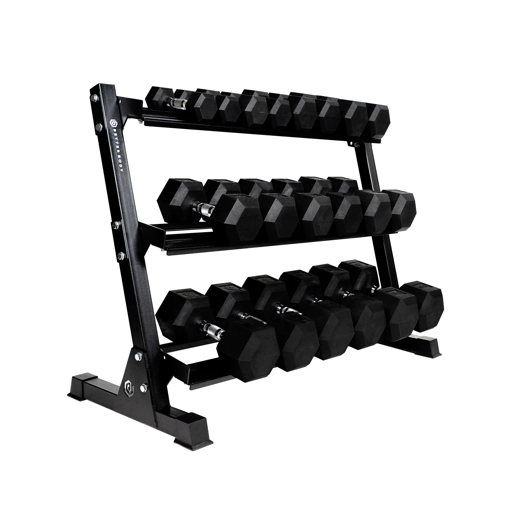 Better Body Rubber Hex Dumbbell Set   Weight Rack Bundle 5-50lbs