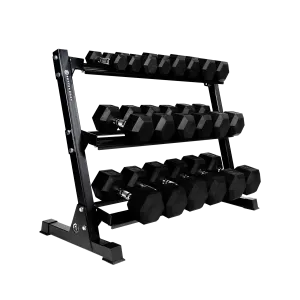 Better Body Rubber Hex Dumbbell Set   Weight Rack Bundle 5-50lbs