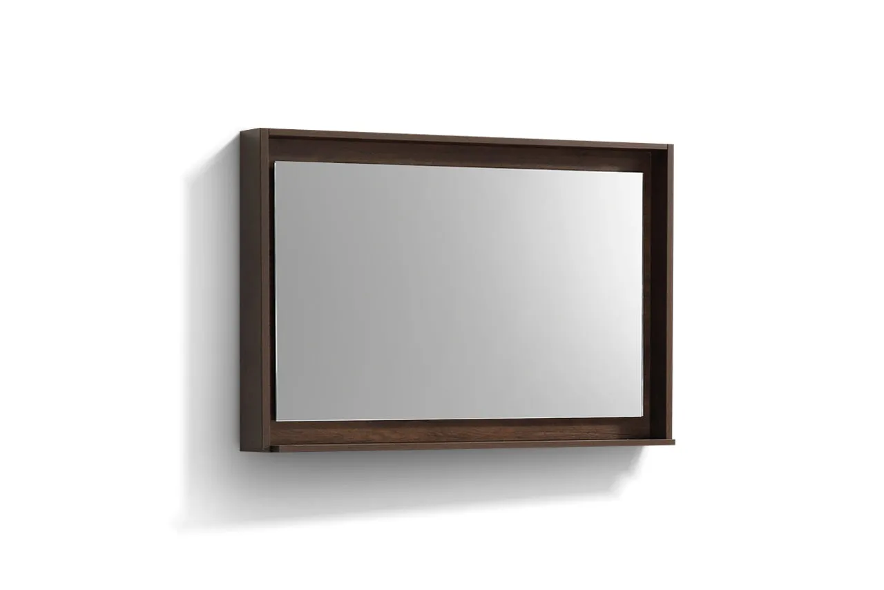 BLISS- 48" ROSEWOOD, Mirror With Wood Frame and Bottom Shelf