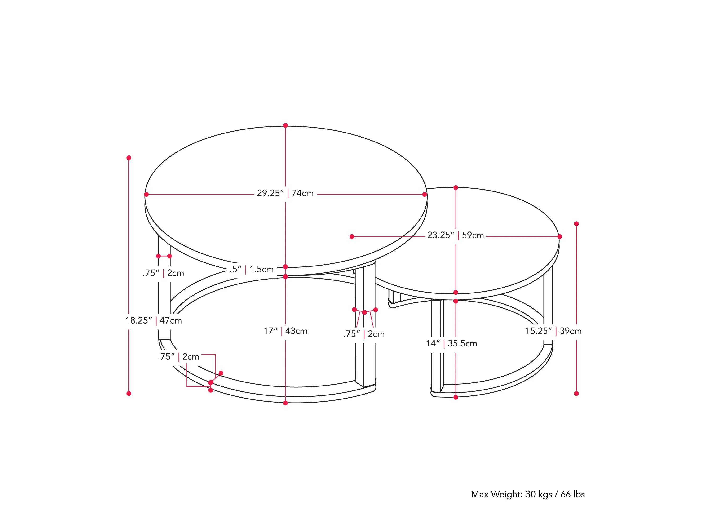 Brown Wood Round Nesting Coffee Tables