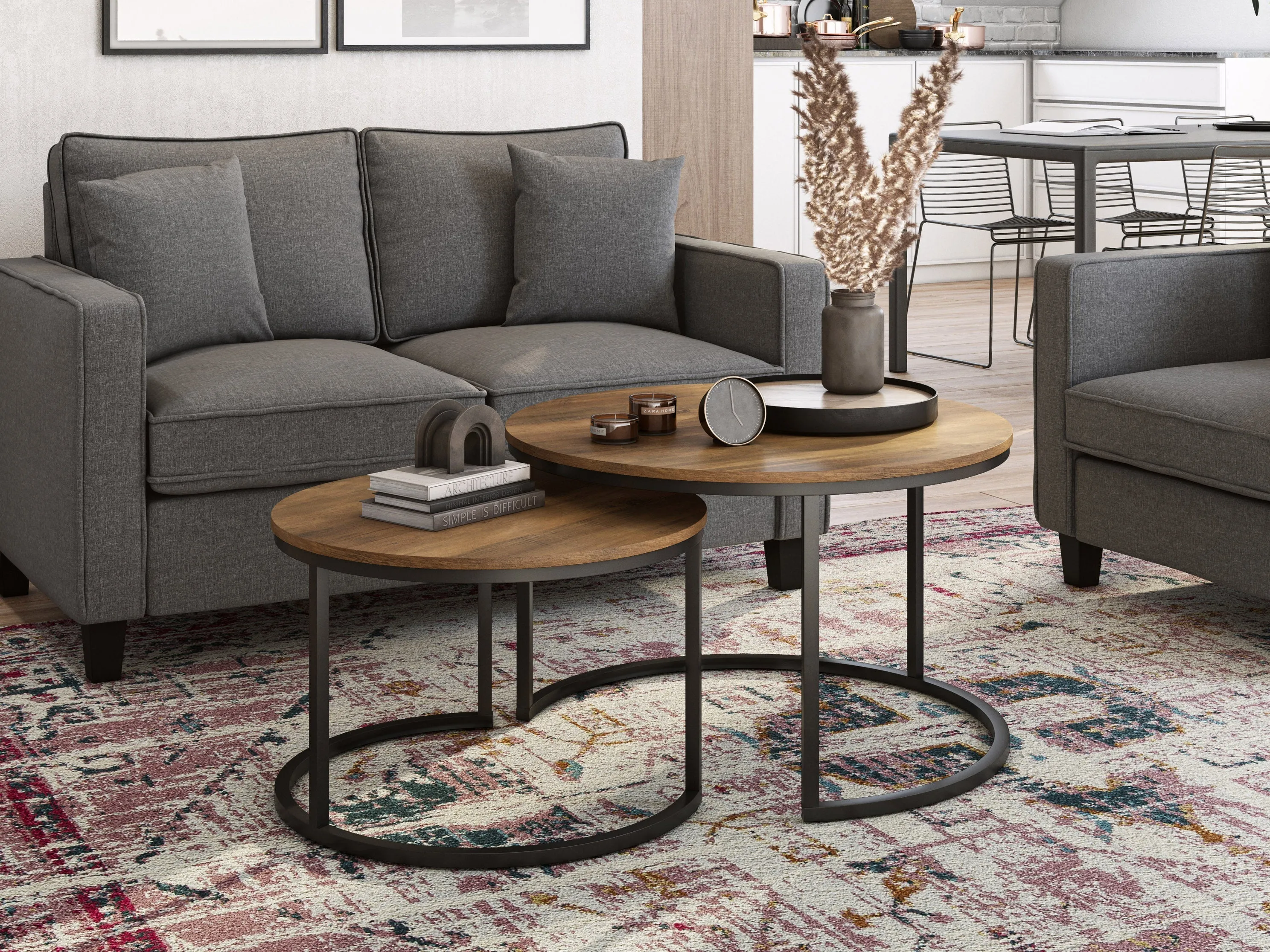 Brown Wood Round Nesting Coffee Tables