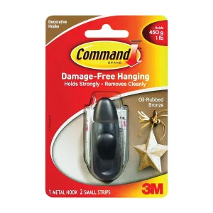 Command Forever Classic Series FC11-ORB Decorative Hook, 9/16 in Opening, 1 lb, 1-Hook, Metal, Oil-Rubbed Bronze