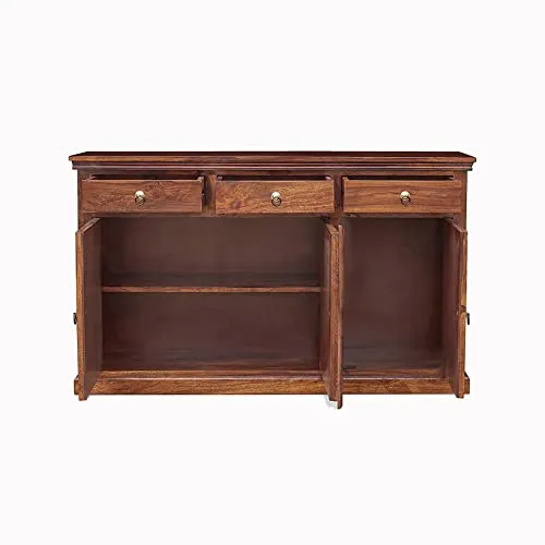 Corte Clasico Solid Sheesham Wood Multipurpose Sideboard Storage Cabinet with 3 Drawers & 3 Door for Home and Living Room (Natural Finish)