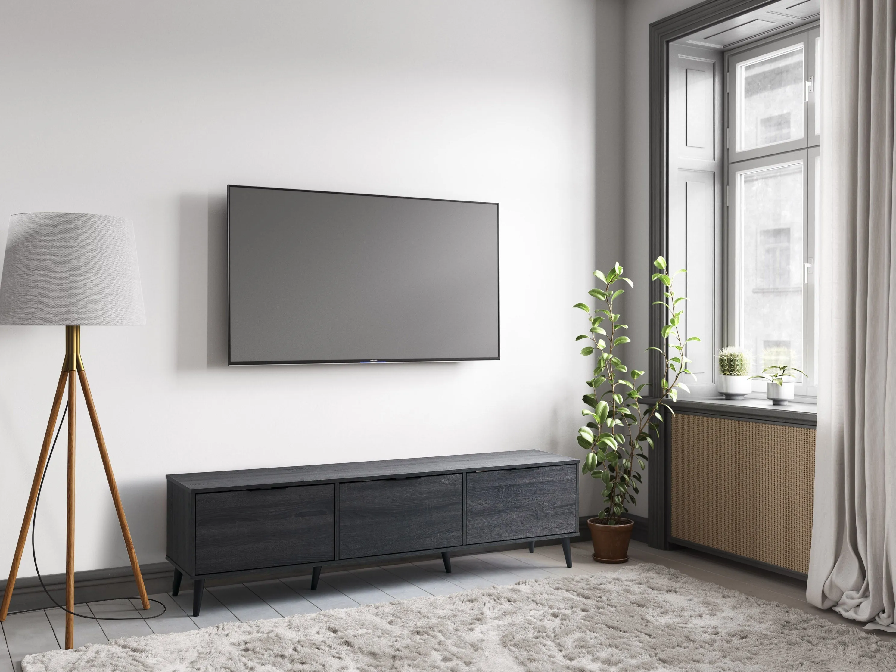 Dark Grey TV Bench with Cabinet Storage, TVs up to 85"