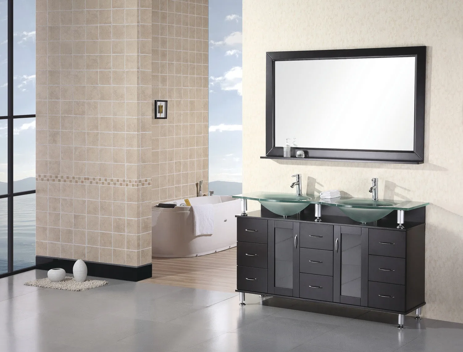 DESIGN ELEMENT Huntington 61" Double Sink Vanity Set