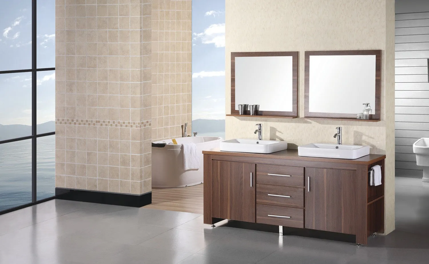 DESIGN ELEMENT Washington 72" Double Sink Vanity Set In Toffee Finish