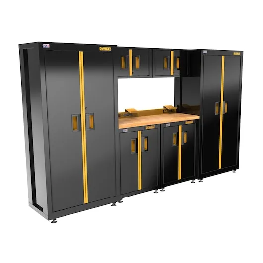 DEWALT 126" Wide, 7 PC. Welded Storage Suite w/ 2, 2-Door Base Cabinets & Wood Top