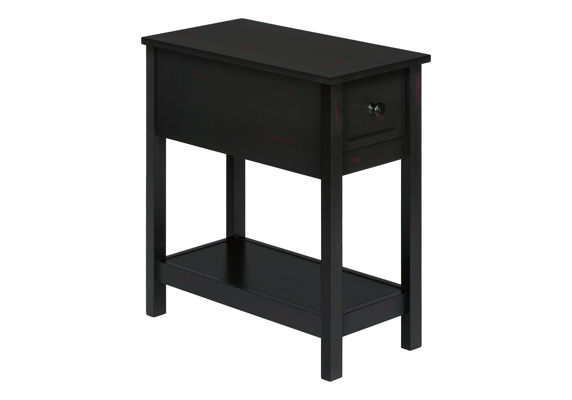 EleganceEdge 2-Tier Accent Table - Black Veneer Nightstand with Storage Drawer