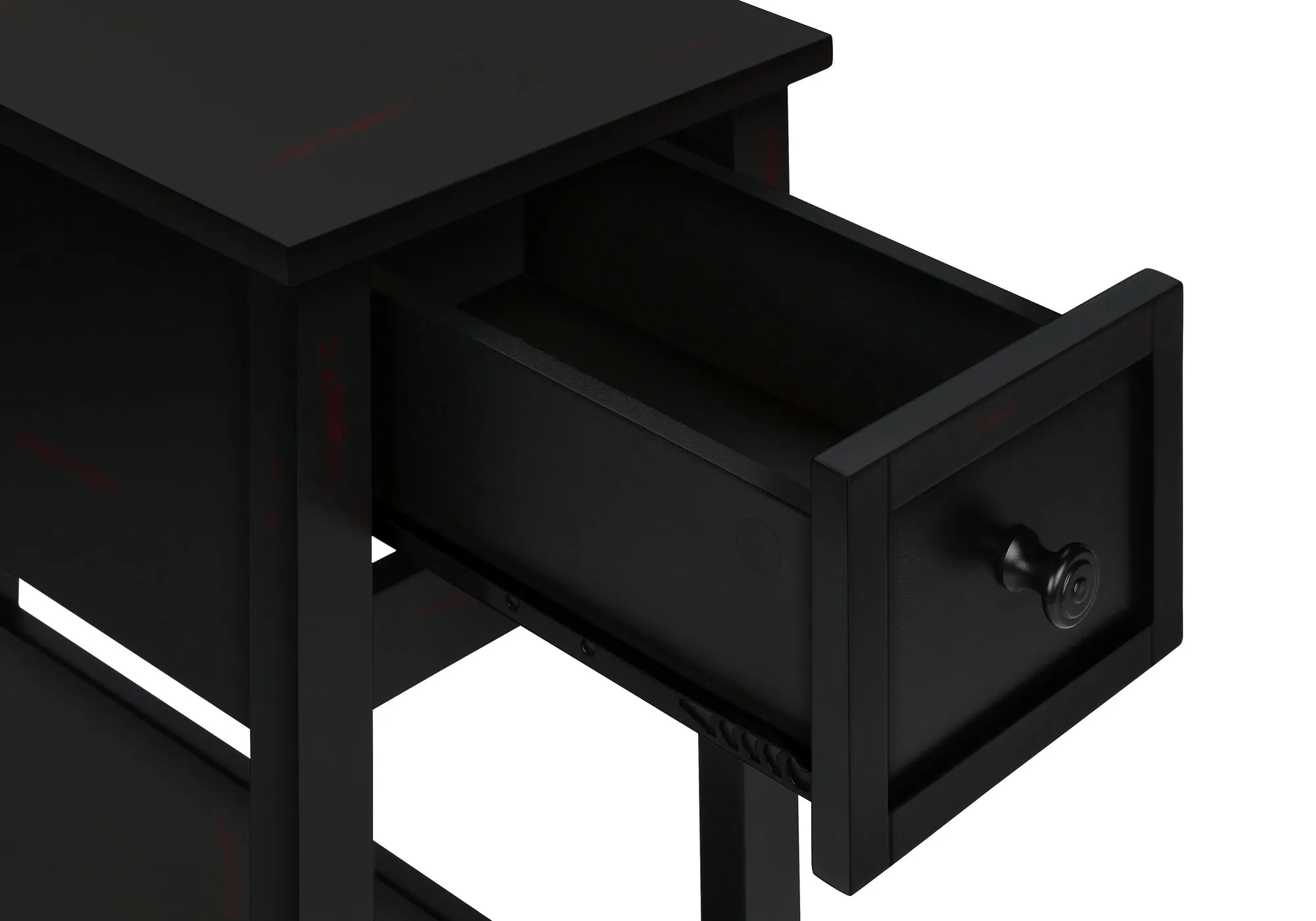 EleganceEdge 2-Tier Accent Table - Black Veneer Nightstand with Storage Drawer