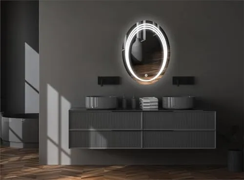 GWEN Ovel LED Wall Mirror for Bathroom,Wash Basin Mirror 3 LED Lights (Warm,White,Natural White, Size 17.75 x 23.75 inch, Framed)