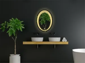 GWEN Ovel LED Wall Mirror for Bathroom,Wash Basin Mirror 3 LED Lights (Warm,White,Natural White, Size 17.75 x 23.75 inch, Framed)