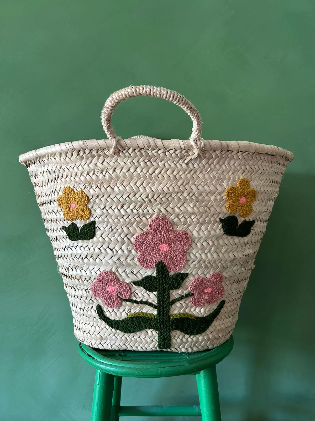 Hand Embroidered Market Basket, Posy