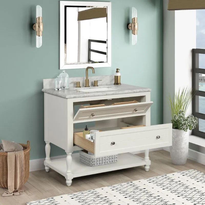 Hartwell Cove Dove White Freestanding Cabinet with Single Basin Integrated Sink and Countertop - Two Drawers (37" x 35" x 22")