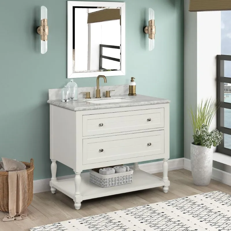 Hartwell Cove Dove White Freestanding Cabinet with Single Basin Integrated Sink and Countertop - Two Drawers (37" x 35" x 22")