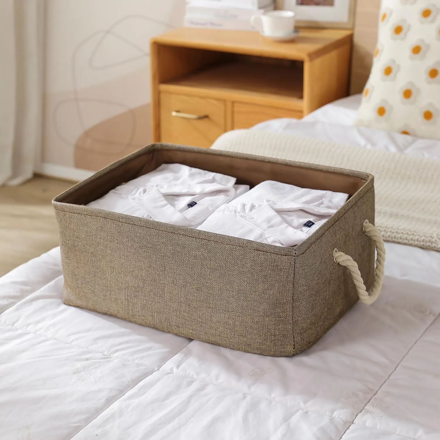 HOKIPO Jute Eco-Friendly Foldable Clothes Storage Basket, Coffee Brown