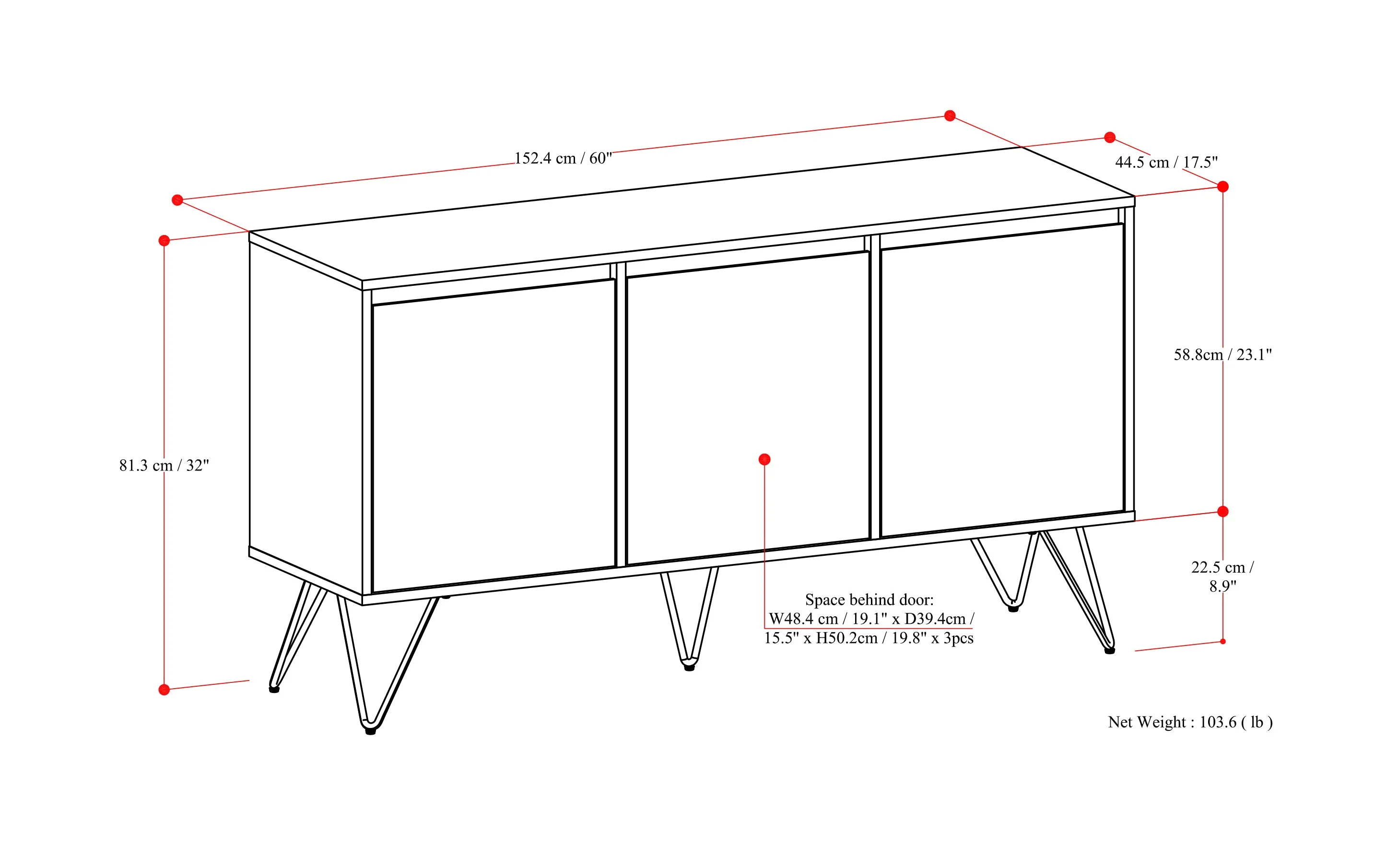 Hunter 3 Door Sideboard Buffet in Walnut