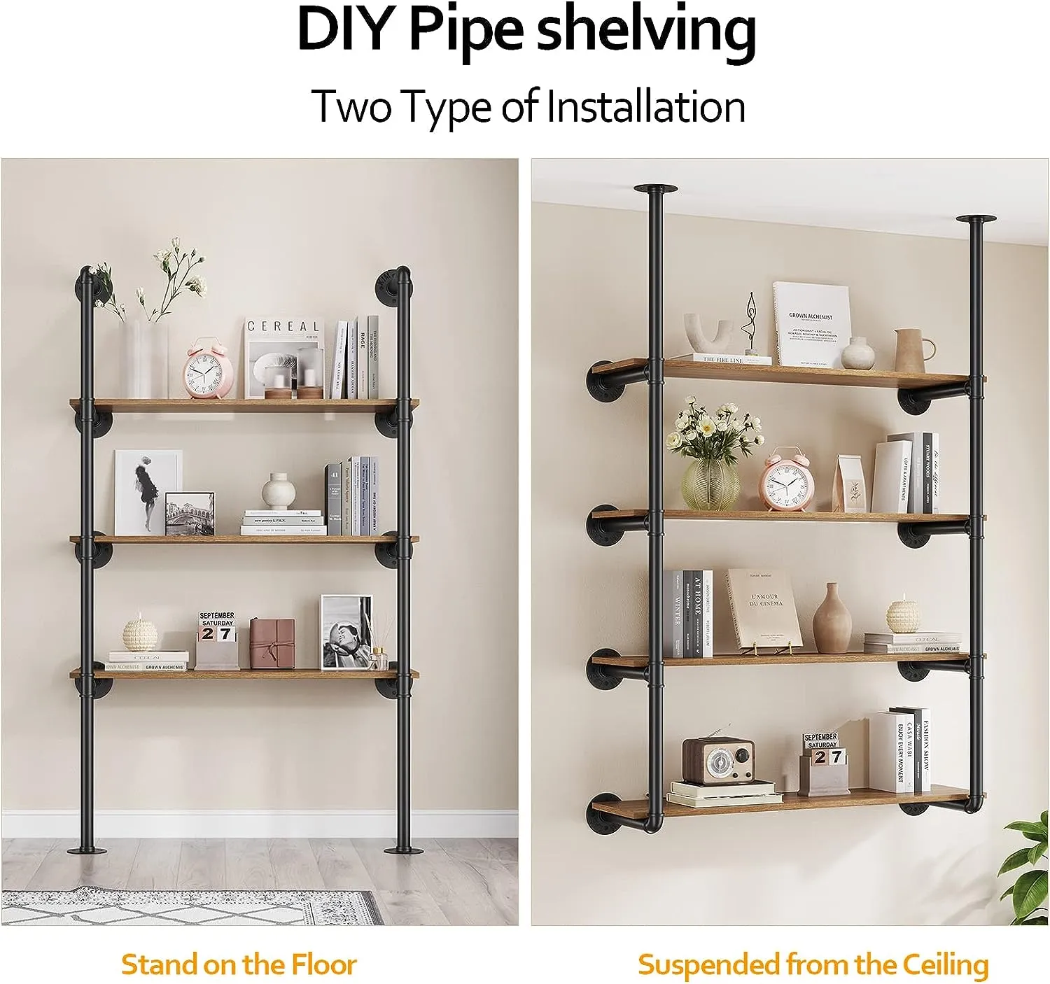 Industrial Iron Pipe DIY Shelf - 4 Tier