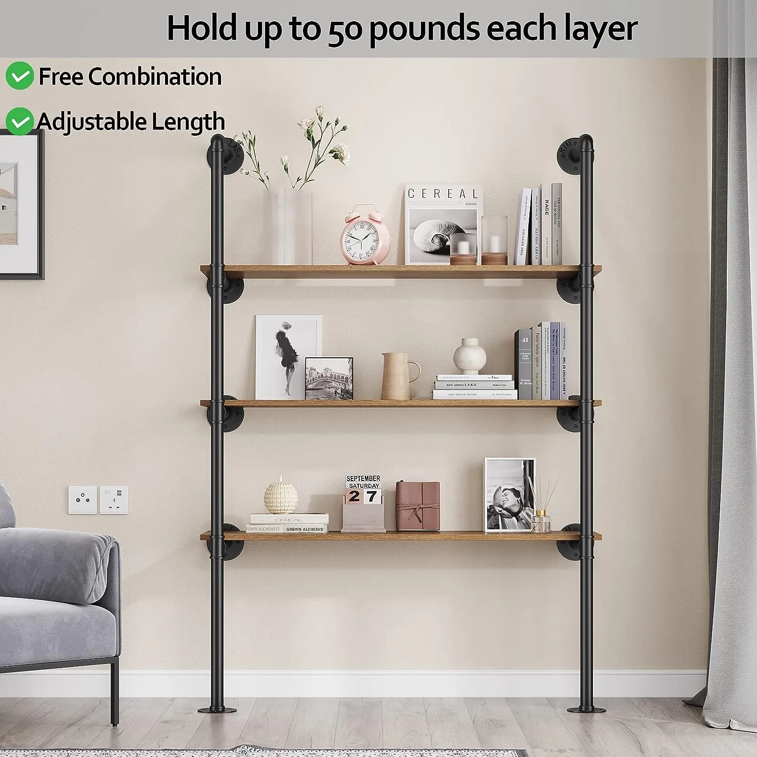 Industrial Iron Pipe DIY Shelf - 4 Tier