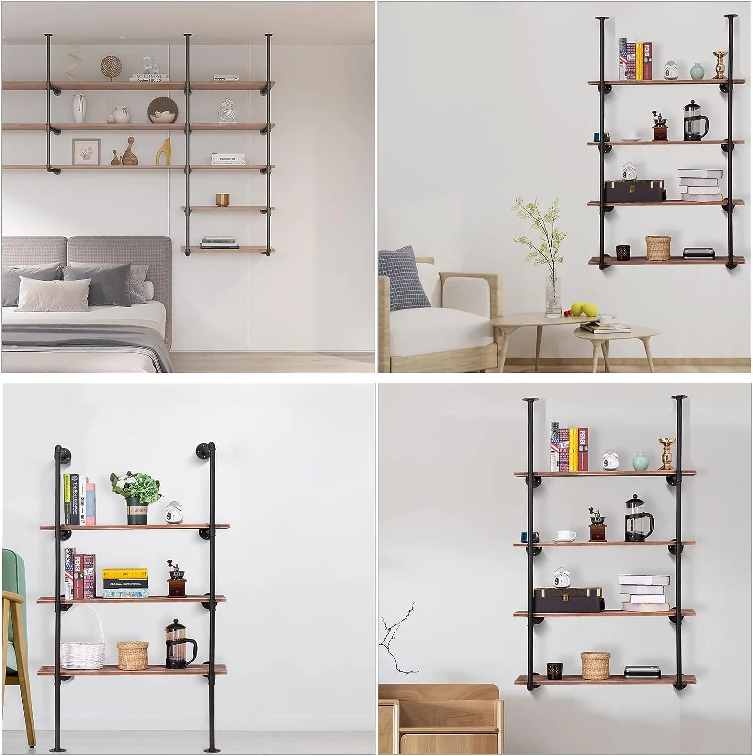 Industrial Iron Pipe DIY Shelf - 4 Tier