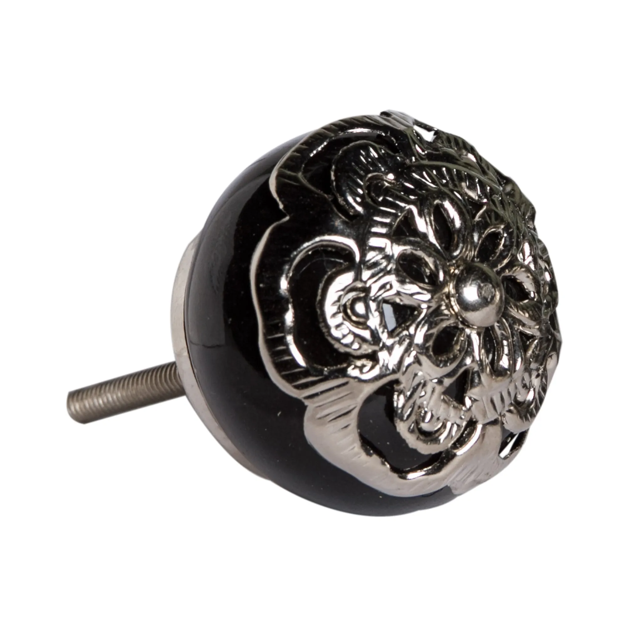 Knob-It Home Decor Classic Cabinet & Drawer Knobs-Black/Silver Applique