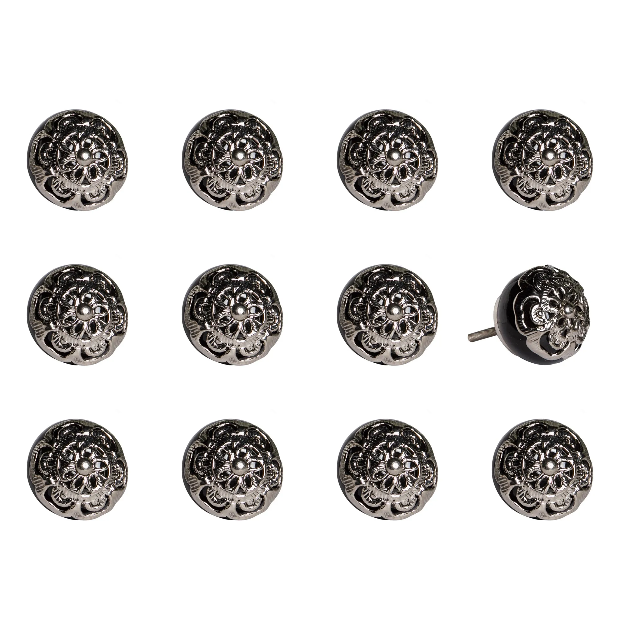 Knob-It Home Decor Classic Cabinet & Drawer Knobs-Black/Silver Applique