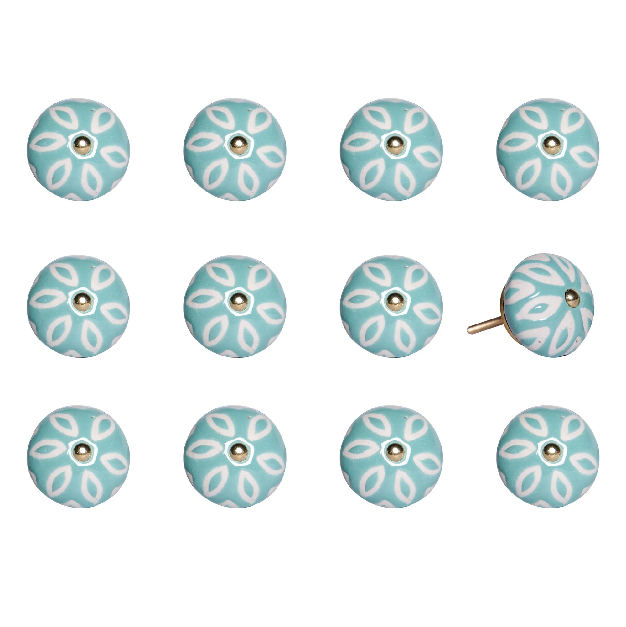 Knob-It Home Decor Classic Cabinet & Drawer Knobs-Turquoise/White/Gold