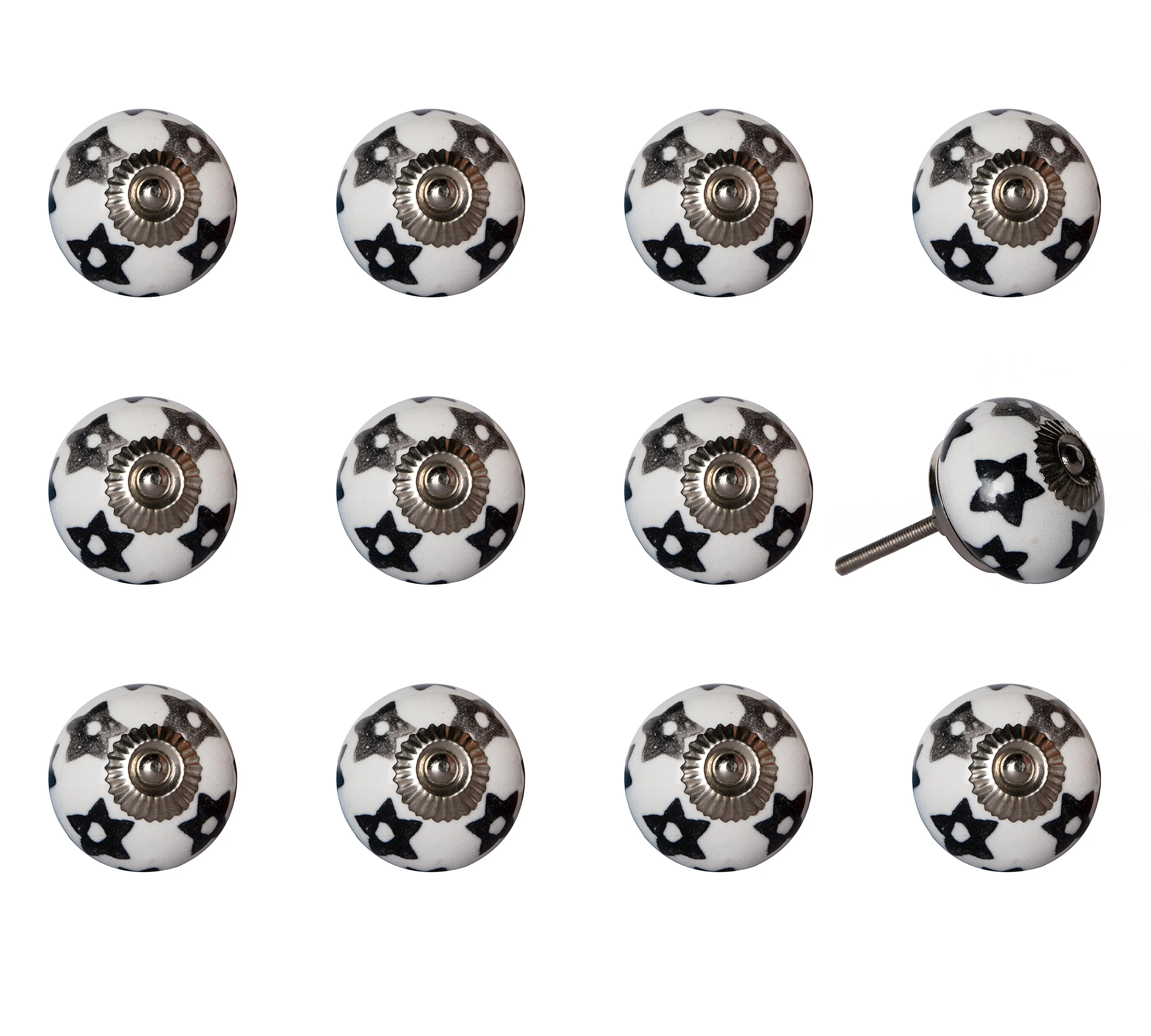 Knob-It Home Decor Classic Cabinet & Drawer Knobs-White/Black Stars