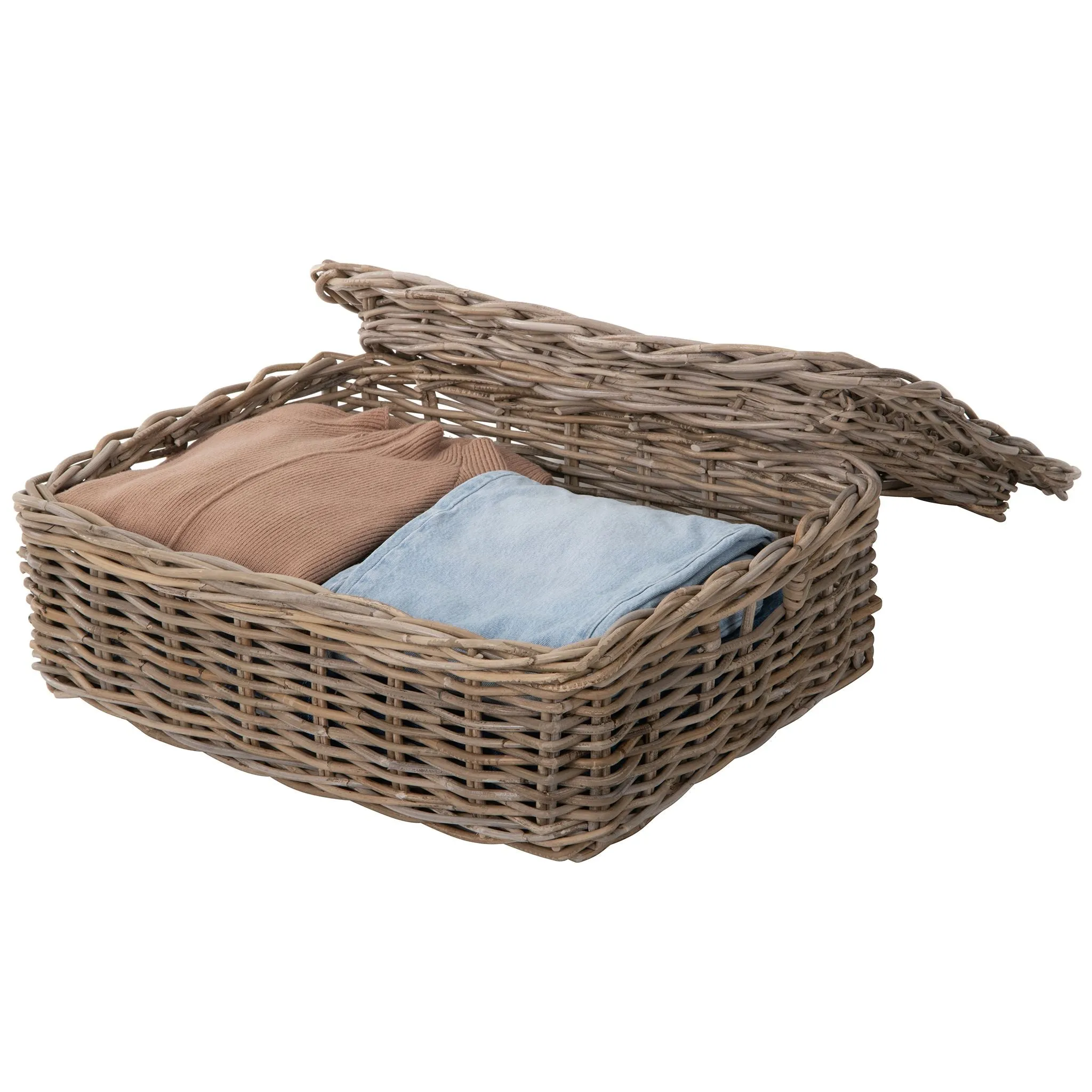 Kobo Rattan Rectangular Lidded Storage and Underbed Basket, Organizer Box, 3 Sizes