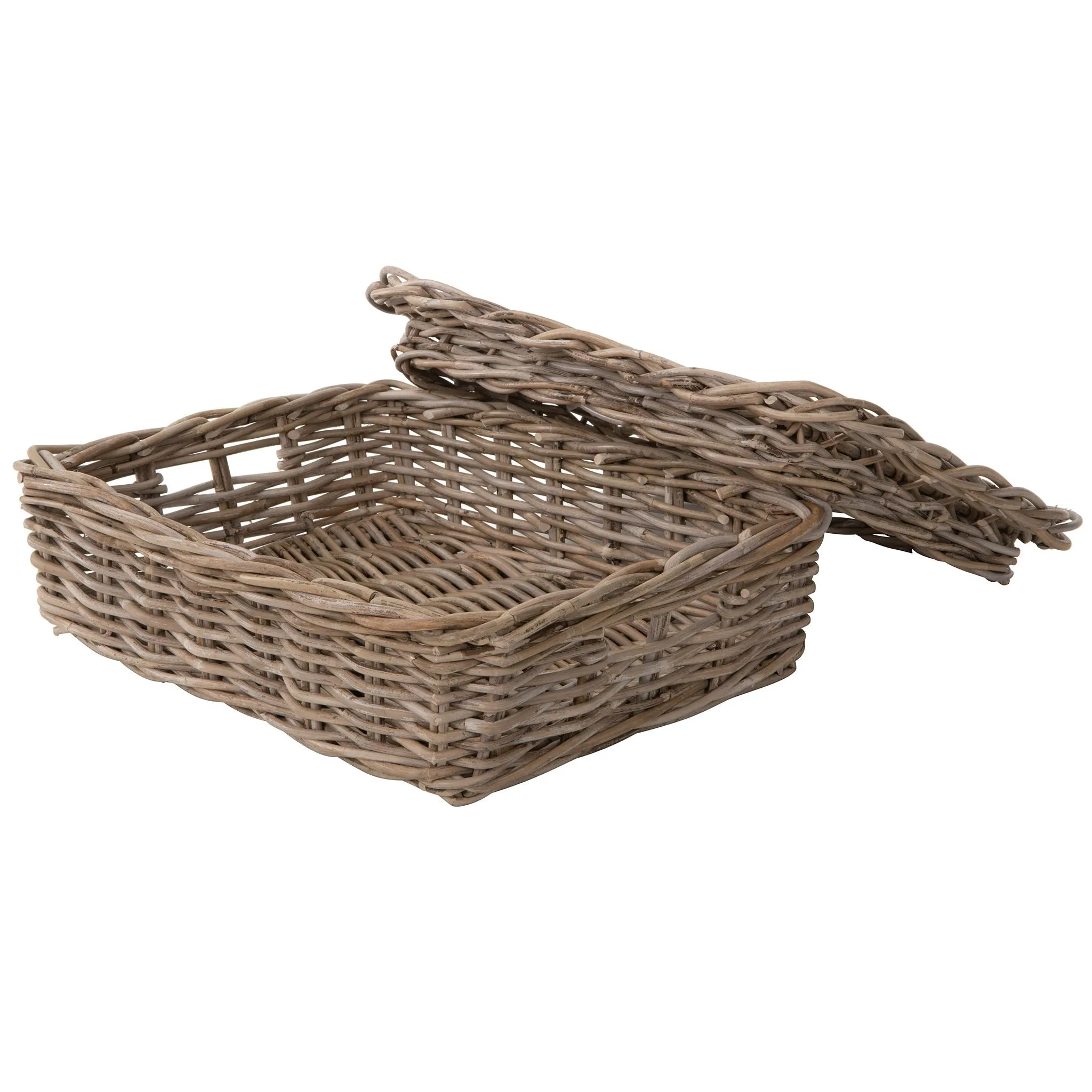 Kobo Rattan Rectangular Lidded Storage and Underbed Basket, Organizer Box, 3 Sizes