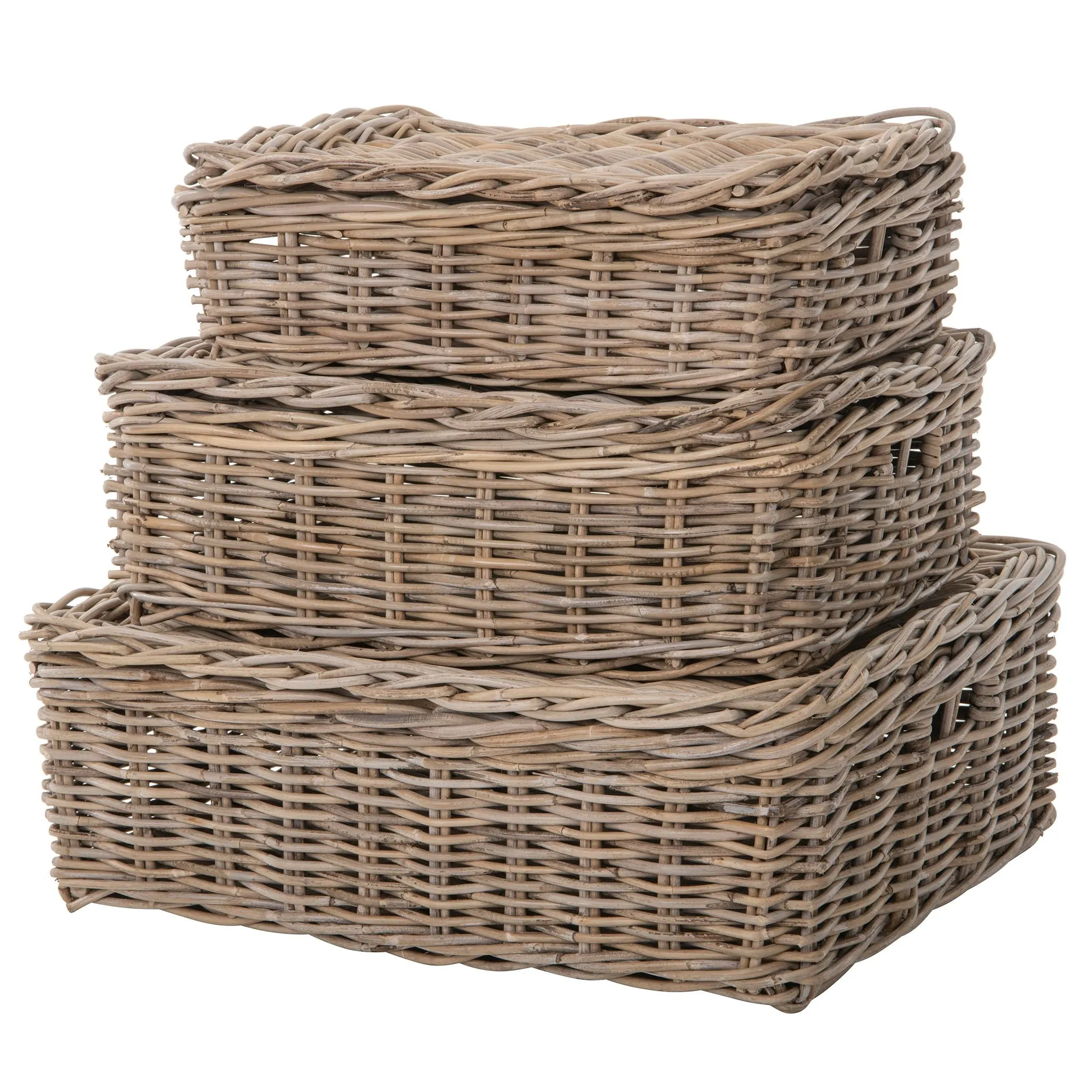 Kobo Rattan Rectangular Lidded Storage and Underbed Basket, Organizer Box, 3 Sizes