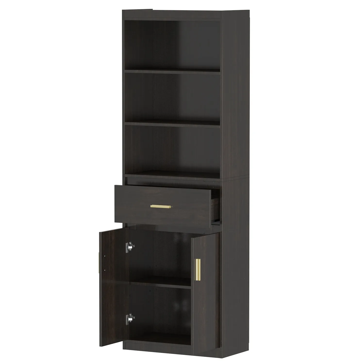 Modern Tall Bookcase with Doors, 3-Tier Shelves, and Drawer - 70" Wide