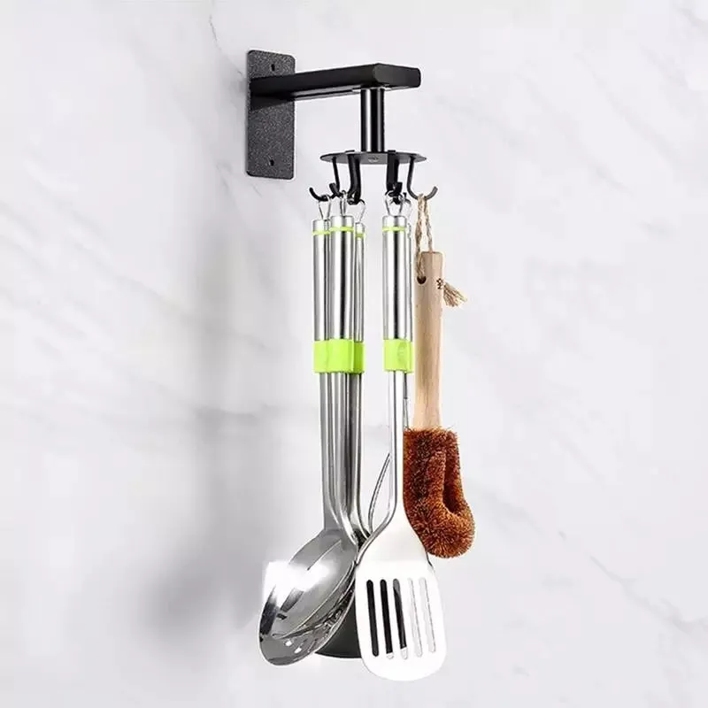 Multi-functional 6 Hooks 360 Degree Rotating No Drilling Kitchen Shelf Storage Rack Rotate Holder