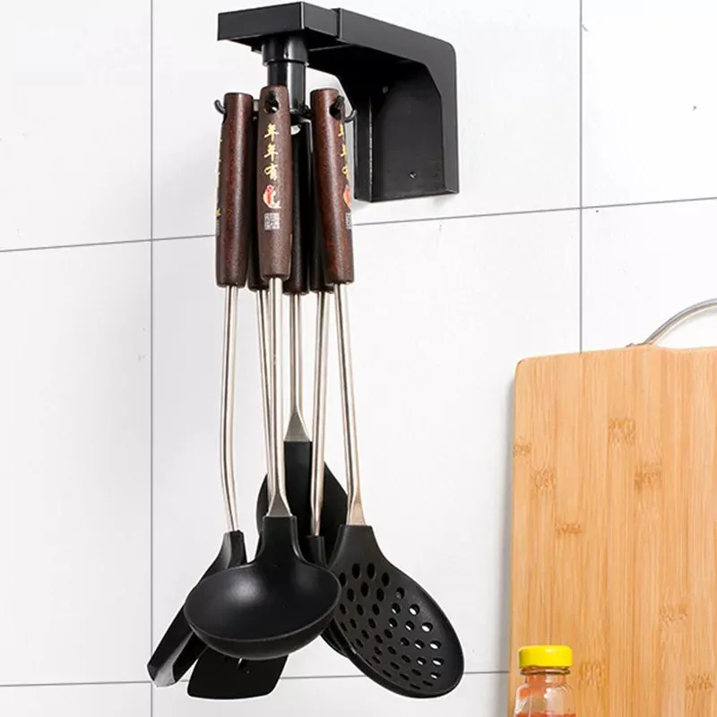 Multi-functional 6 Hooks 360 Degree Rotating No Drilling Kitchen Shelf Storage Rack Rotate Holder