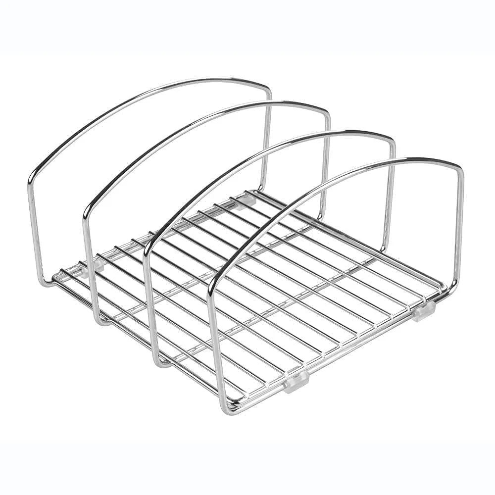 NAOE Kitchen Dish Rack Organizer-Wire Metal Cabinet Organizers and Storage Rack For Plates, Dishes, Pots, Lids, Pan Lids, Container Lids - Shelf, Counter & Pantry Organization (Chrome, Step Shelf)