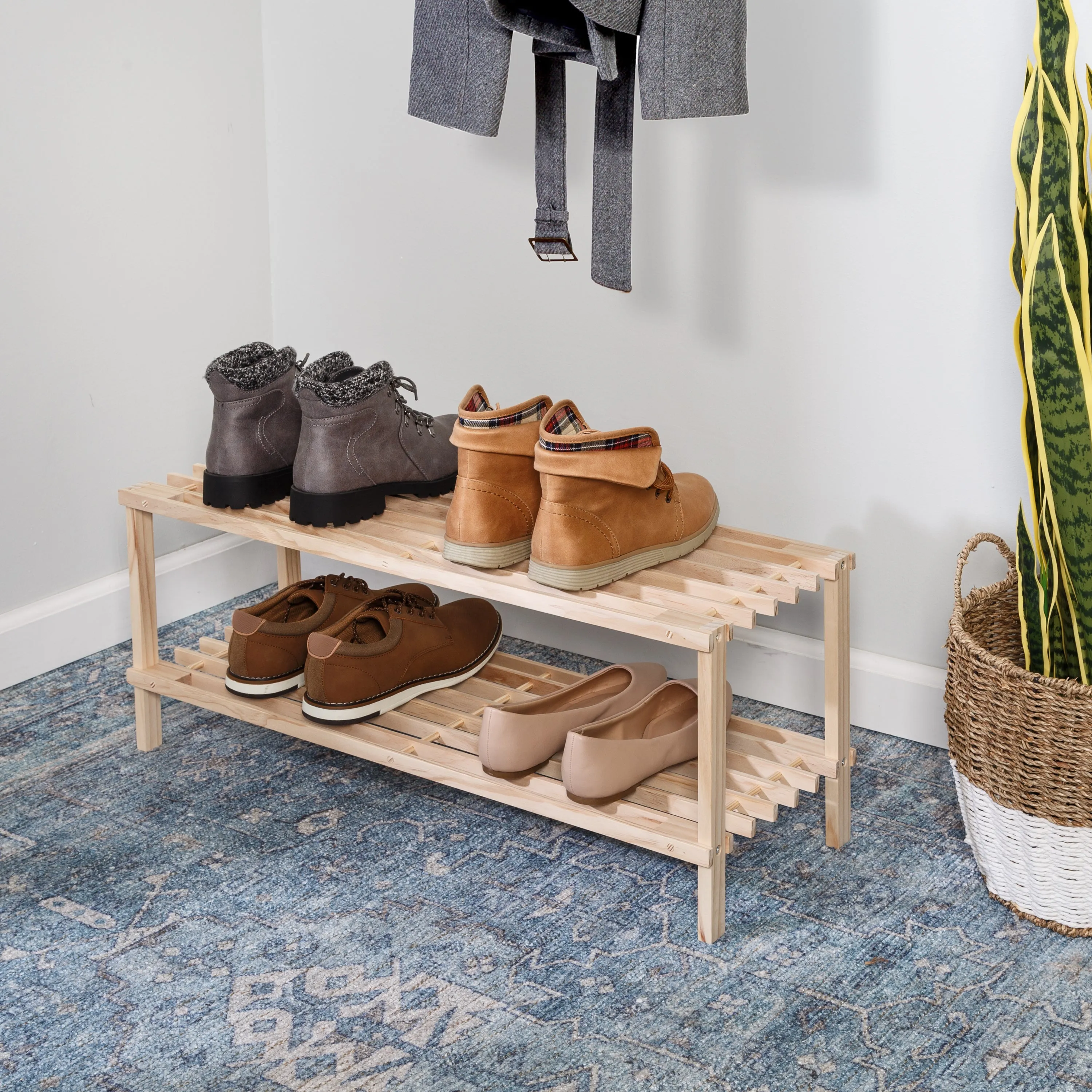 Natural 2-Tier Wood Shoe Rack