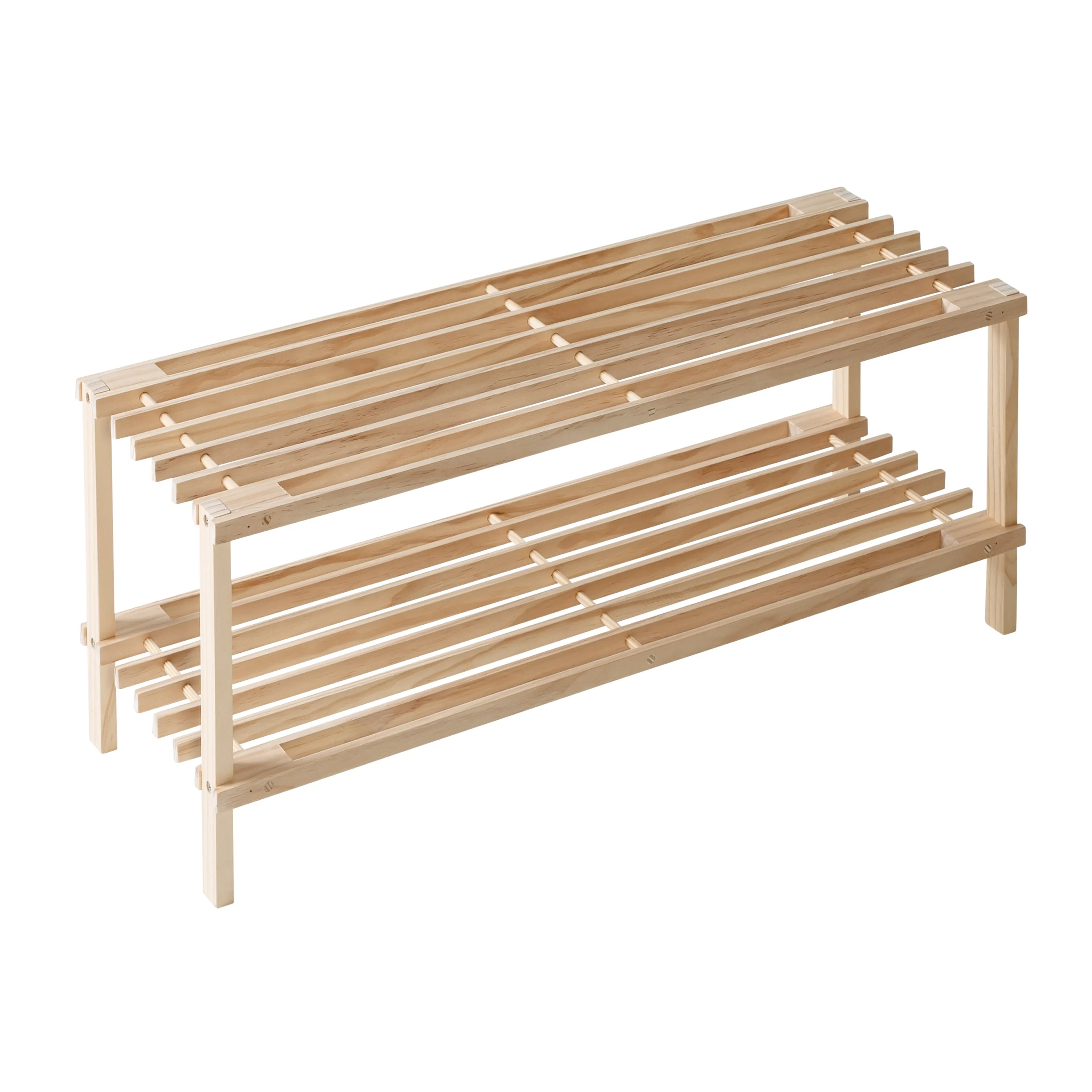 Natural 2-Tier Wood Shoe Rack