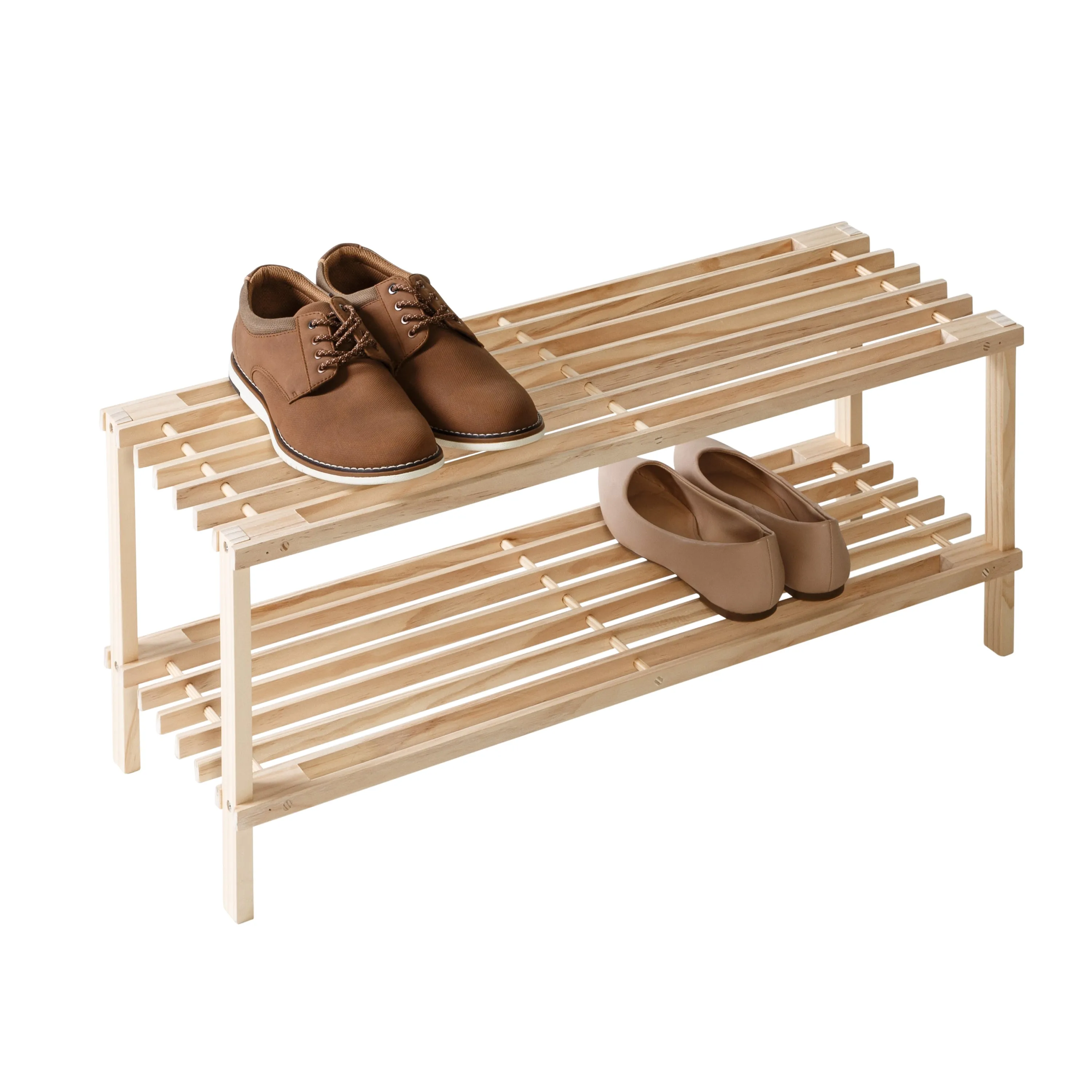 Natural 2-Tier Wood Shoe Rack