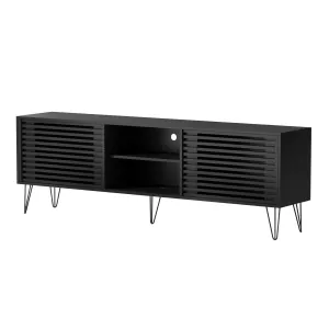 Oikiture TV Cabinet Entertainment Unit Stand Storage Sliding Door 180cm Black