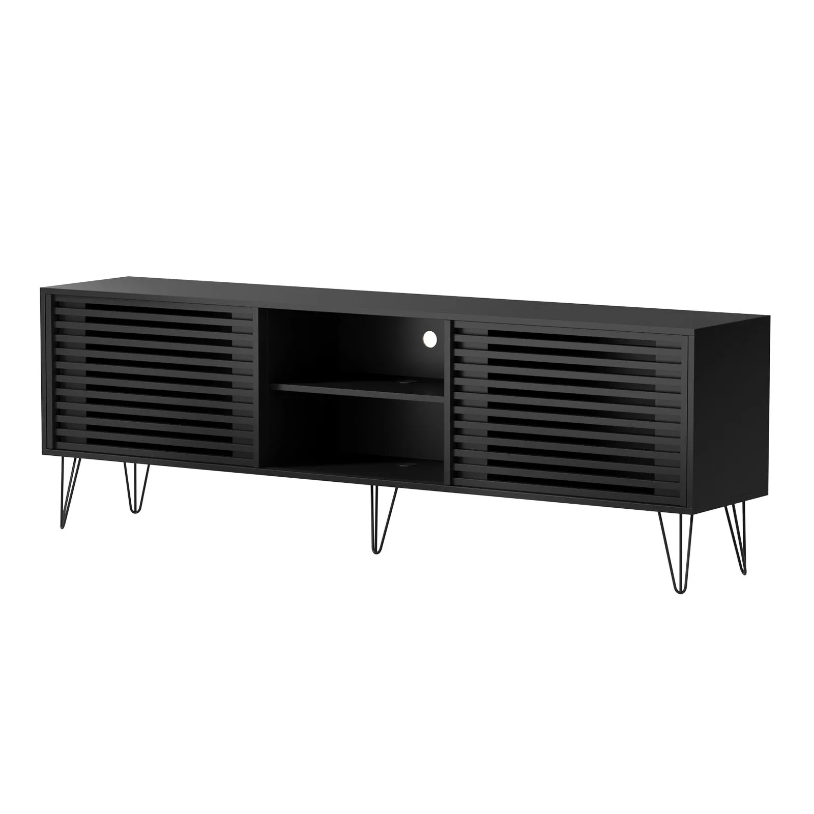 Oikiture TV Cabinet Entertainment Unit Stand Storage Sliding Door 180cm Black