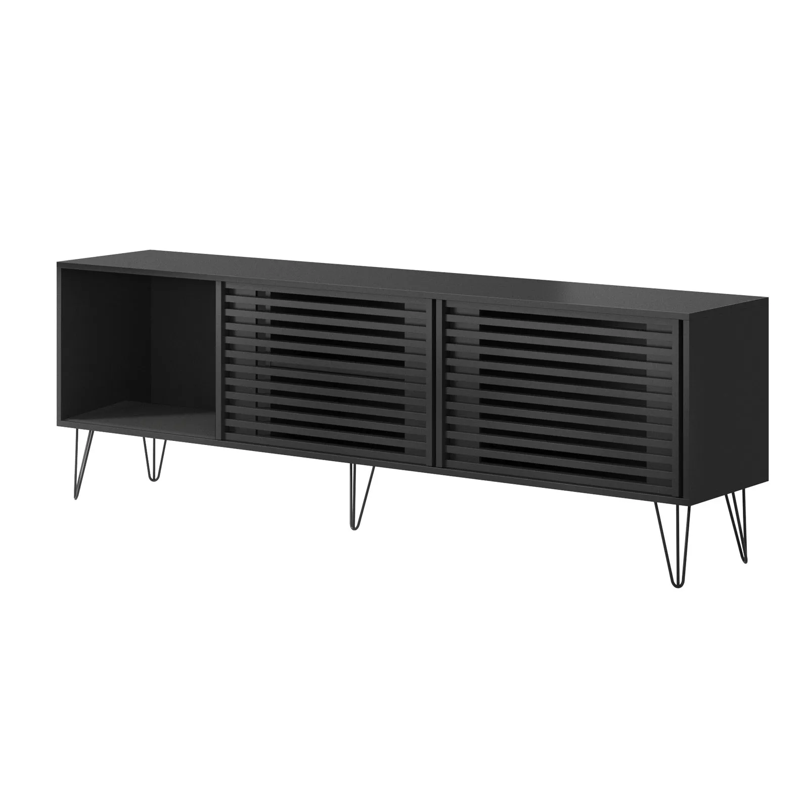 Oikiture TV Cabinet Entertainment Unit Stand Storage Sliding Door 180cm Black