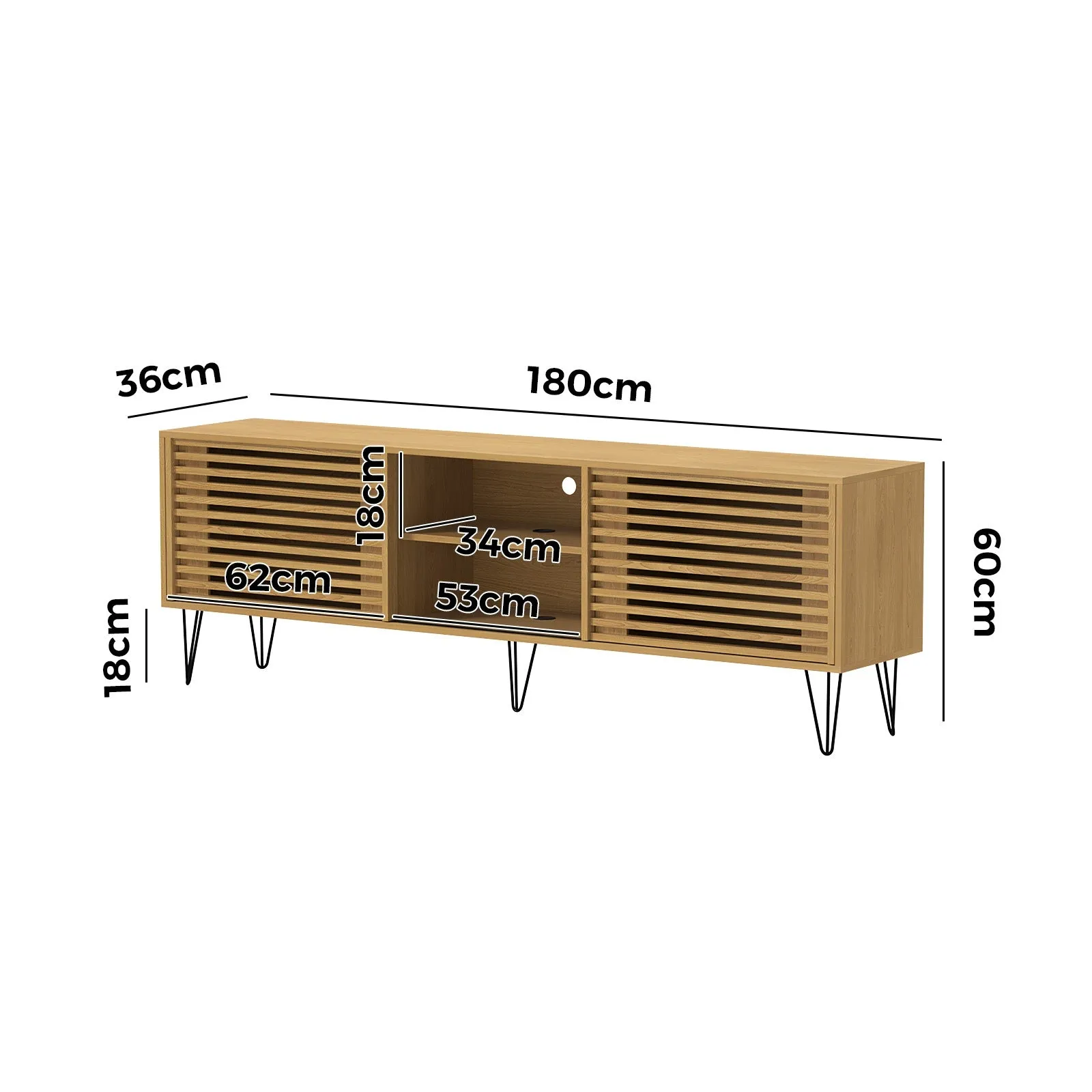 Oikiture TV Cabinet Entertainment Unit Stand Storage Sliding Door Shelf 180cm