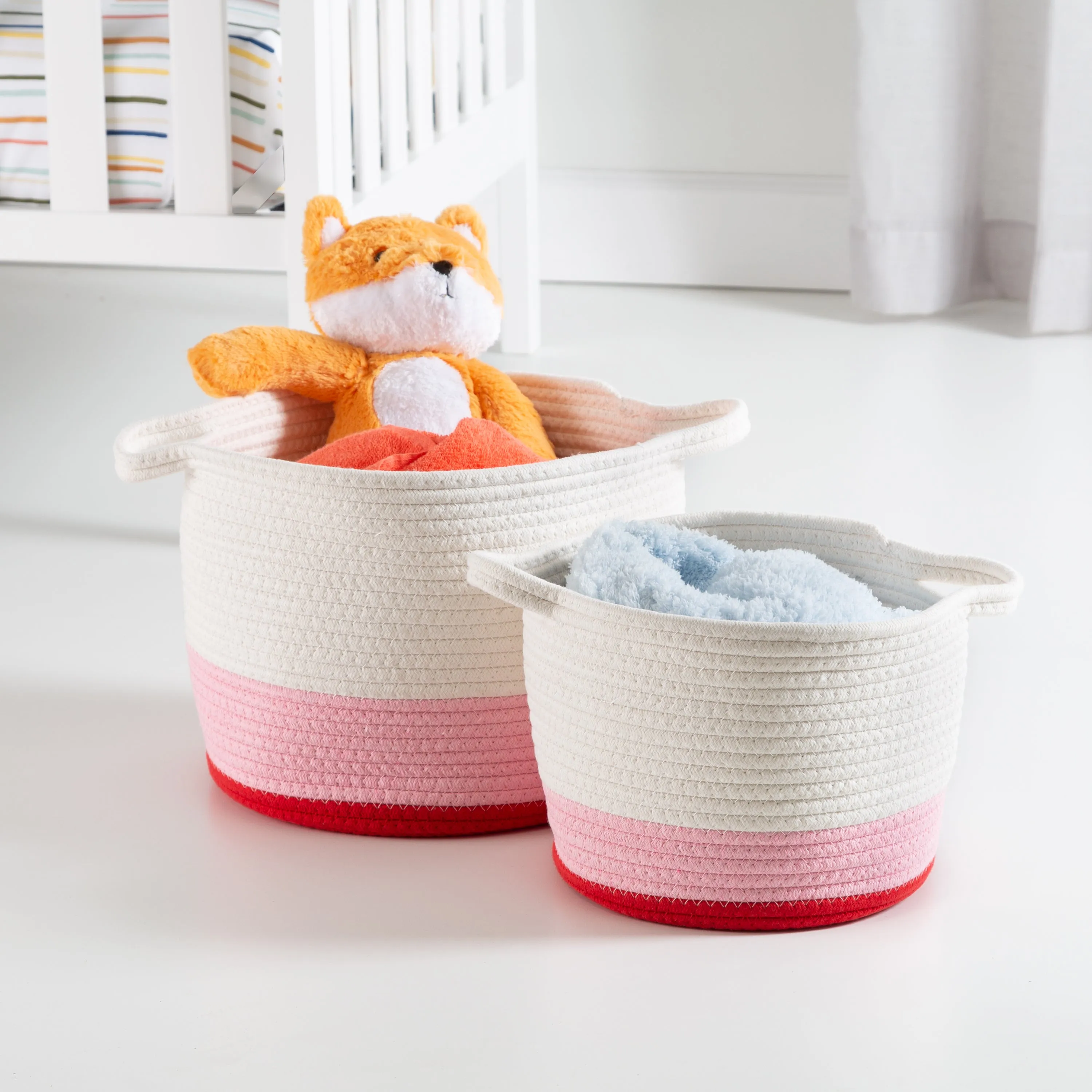 Red/White Ombré Cotton Rope Nesting Basket (Set of 2)