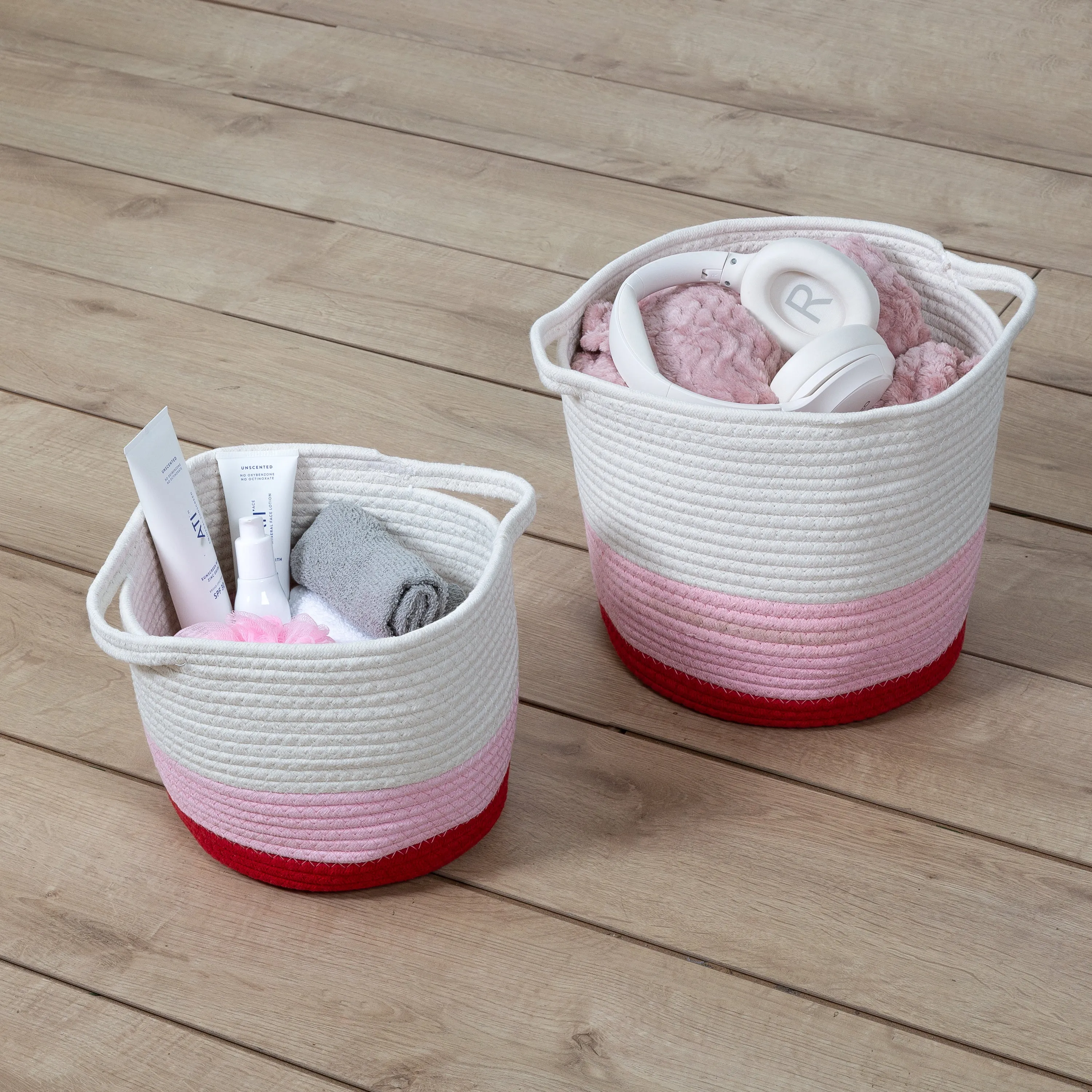 Red/White Ombré Cotton Rope Nesting Basket (Set of 2)