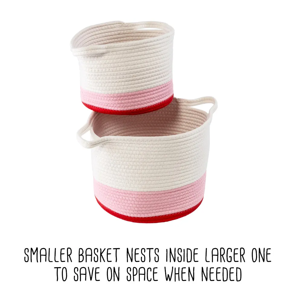 Red/White Ombré Cotton Rope Nesting Basket (Set of 2)