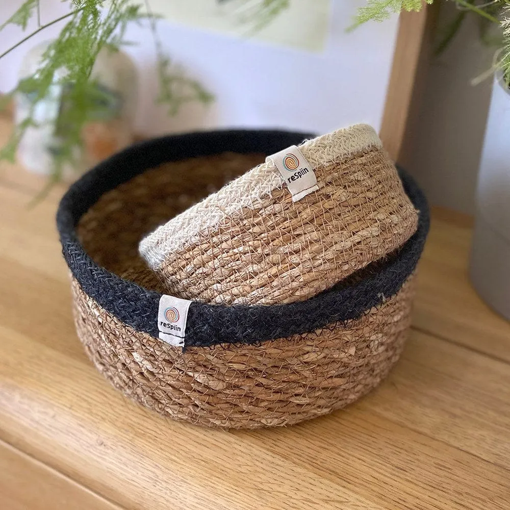 Respiin Shallow Seagrass & Jute Basket - Medium Natural/Black