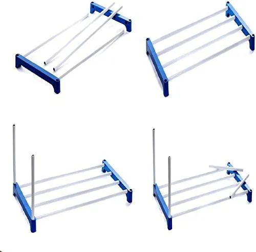 SAIWAY Light Weight Strong Metal & Plastic Shoe Stand/Storage Rack (Black/Blue) (2-LAYER)