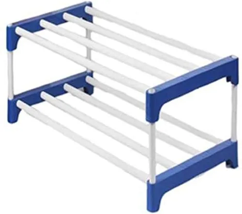 SAIWAY Light Weight Strong Metal & Plastic Shoe Stand/Storage Rack (Black/Blue) (2-LAYER)