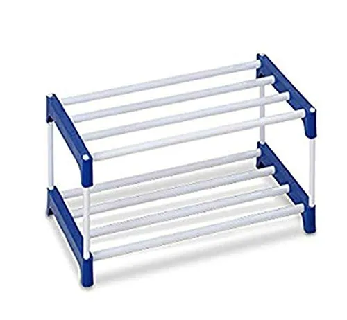 SAIWAY Light Weight Strong Metal & Plastic Shoe Stand/Storage Rack (Black/Blue) (2-LAYER)